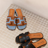 Elly | Slipper Cognac/Light Blue
