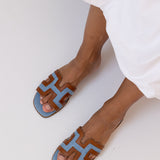 Elly | Slipper Cognac/Light Blue
