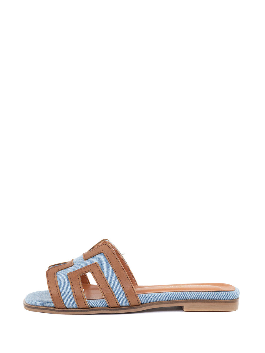 Elly | Slipper Cognac/Hellblau