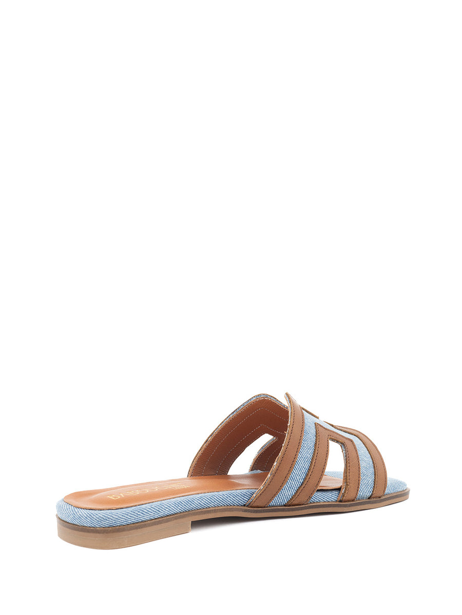 Elly | Slipper Cognac/Hellblau