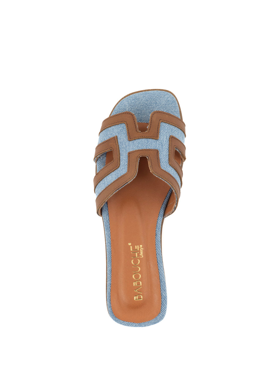 Elly | Slipper Cognac/Hellblau