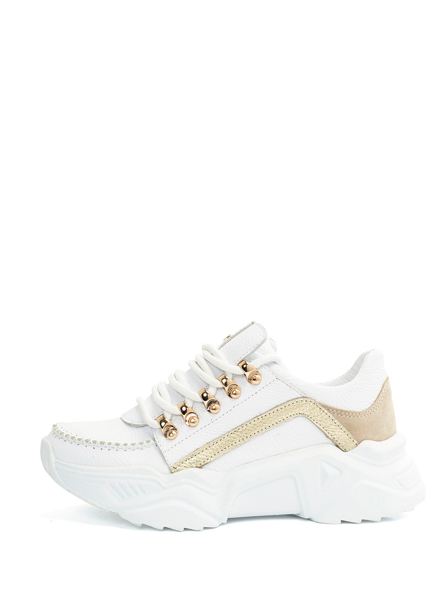 Lou | Sneaker White/Gold/Beige