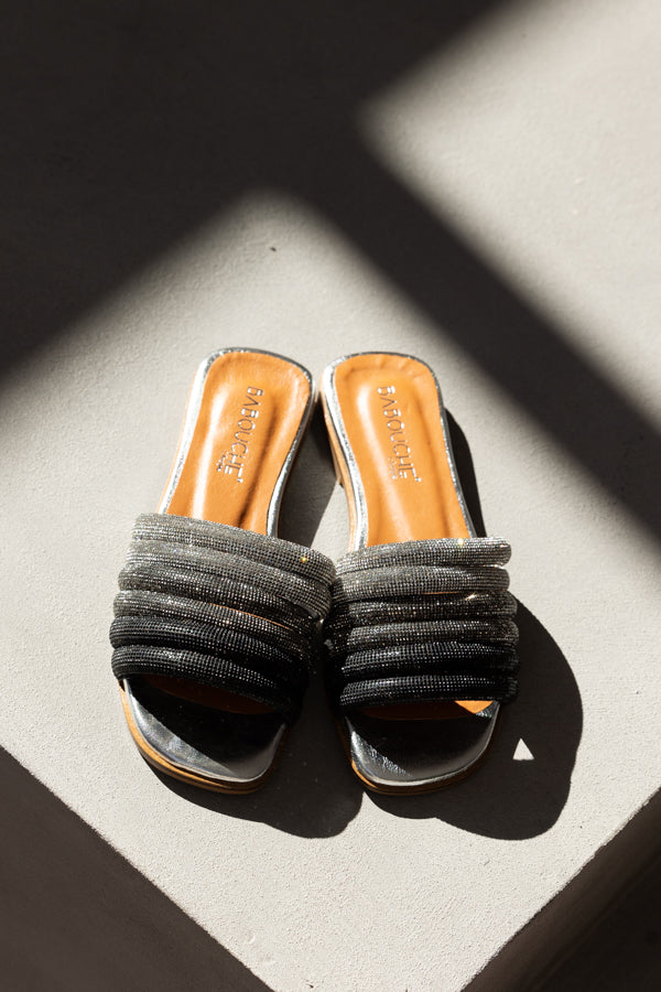 Floria | Slipper Silber Anthrazit Schwarz