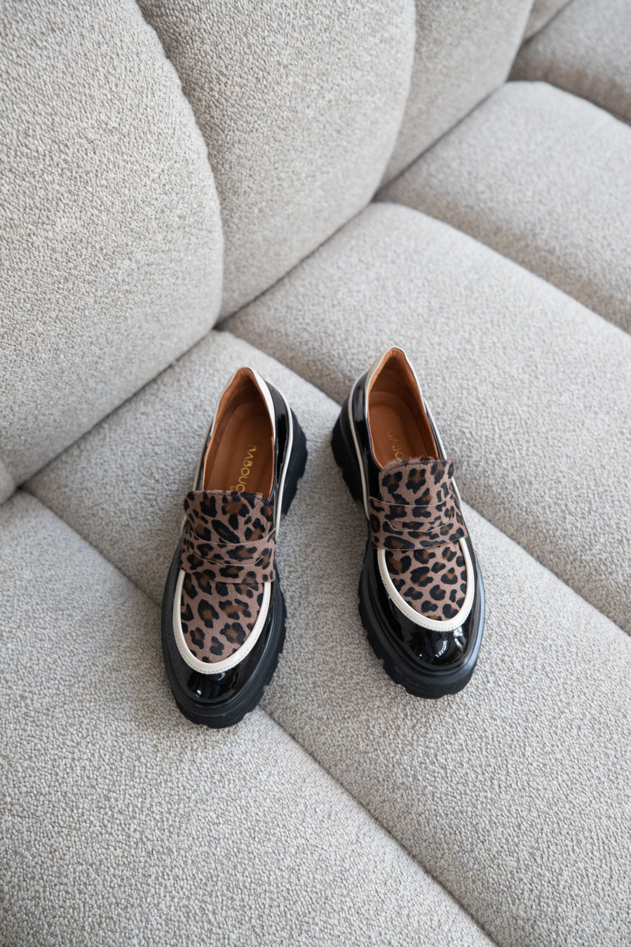 Evita | Chunky Loafer Black/Off White/Camel Leopard