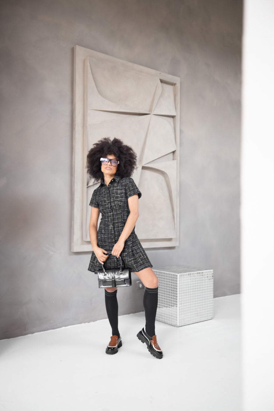 Evita | Chunky Loafer Black/Off White/Camel Leopard
