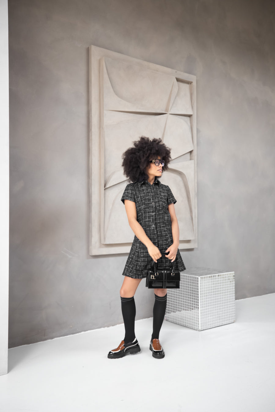 Evita | Chunky Loafer Black/Off White/Camel Leopard